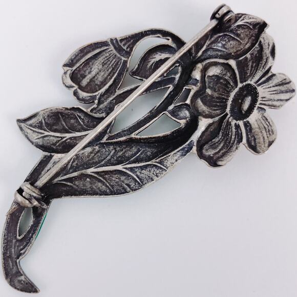 VTG 1930s 1940s Silver Enamel Floral Flower Brooch Mid Century Jewelry EUC - Picture 6 of 9